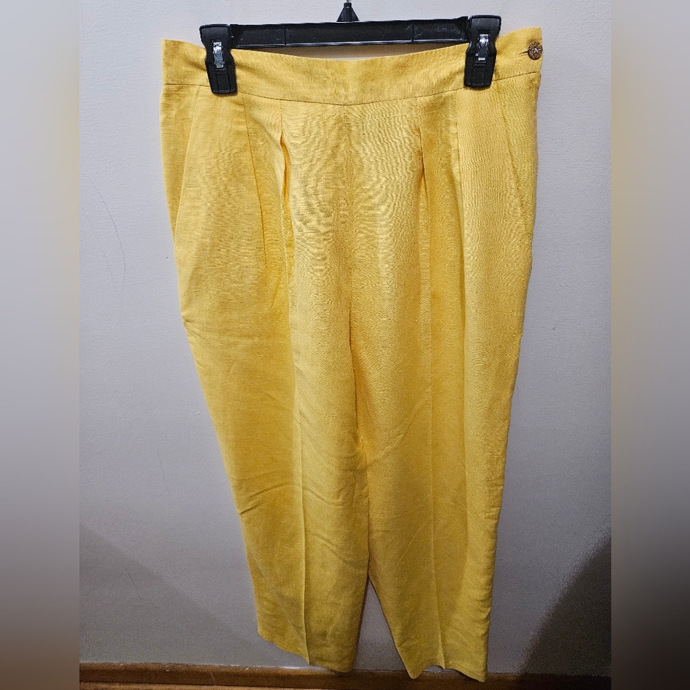 Gantos Yellow Pleated Linen Rayon Vintage Zip Straight Beach Lightweight Pant 12